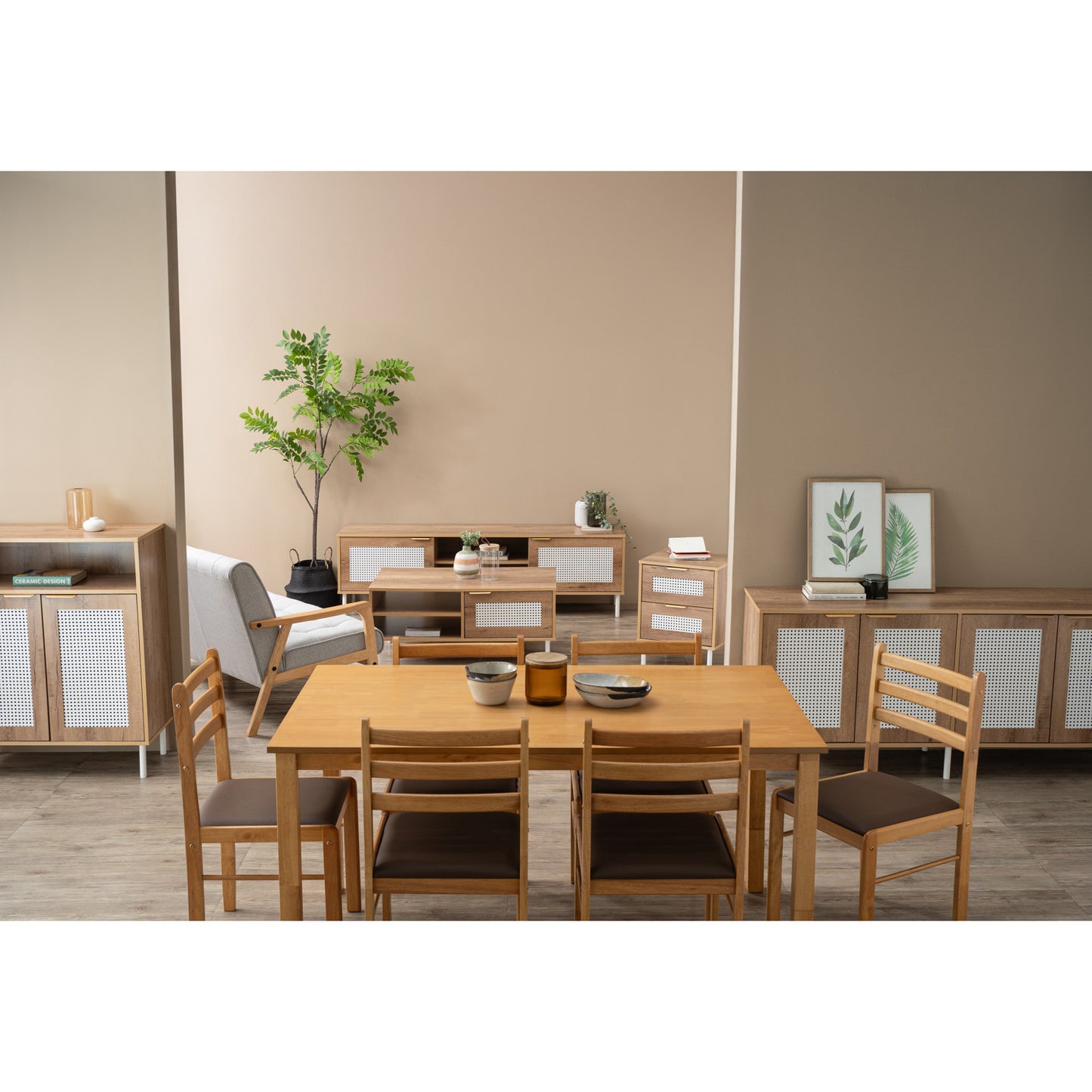 WALD Dining Set ( 1 Table + 6 Chair ) - Natural