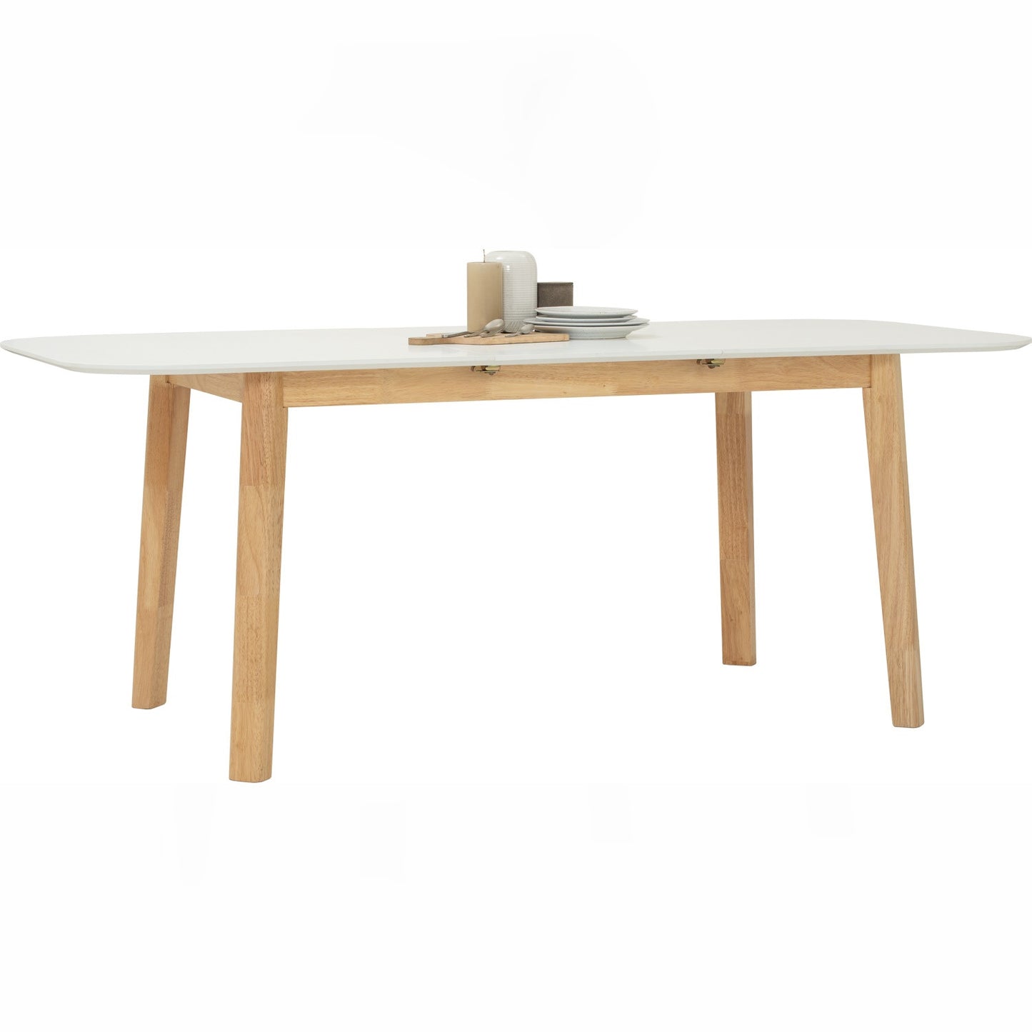 WOYER Extendable Dining Table - Natural Leg, White Top (1500 + 450L)