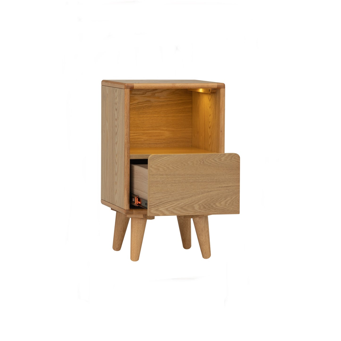 YARA Bed Side Table - Natural (With 1 Drawer + LED Light)