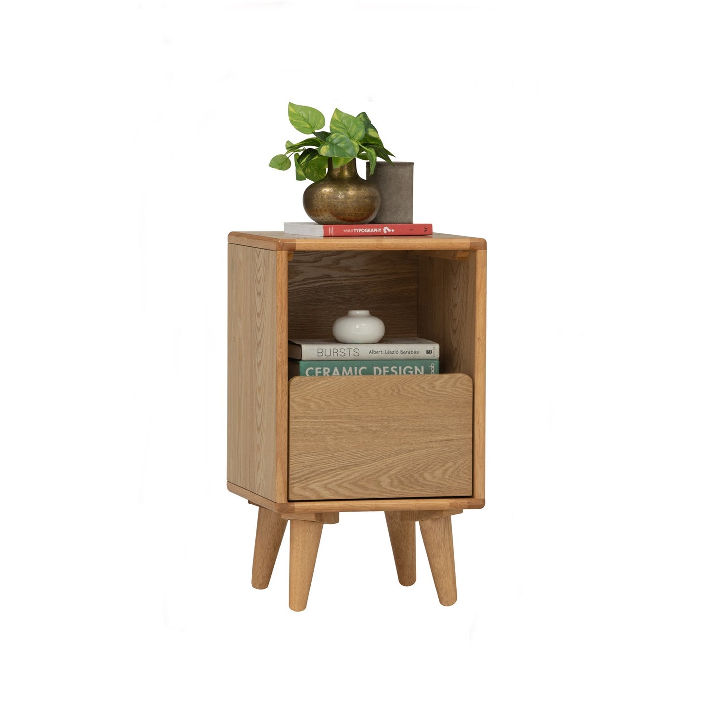 YARA Bed Side Table - Natural (With 1 Drawer + LED Light)