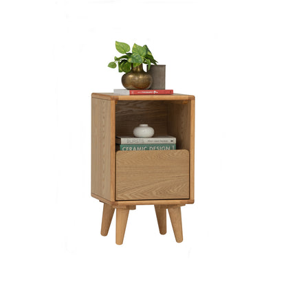 YARA Bed Side Table - Natural (With 1 Drawer + LED Light)