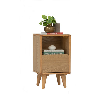 YARA Bed Side Table - Natural (With 1 Drawer + LED Light)