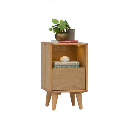 YARA Bed Side Table - Natural (With 1 Drawer + LED Light)