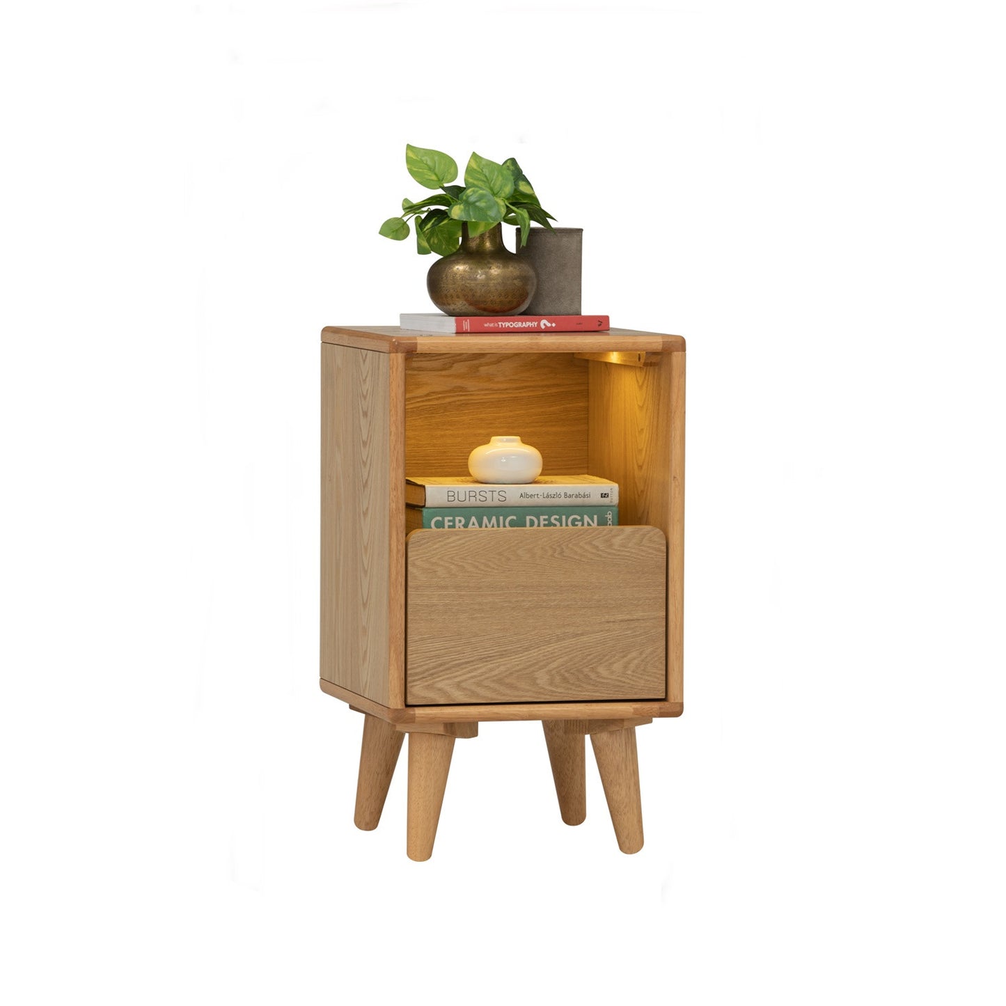 YARA Bed Side Table - Natural (With 1 Drawer + LED Light)