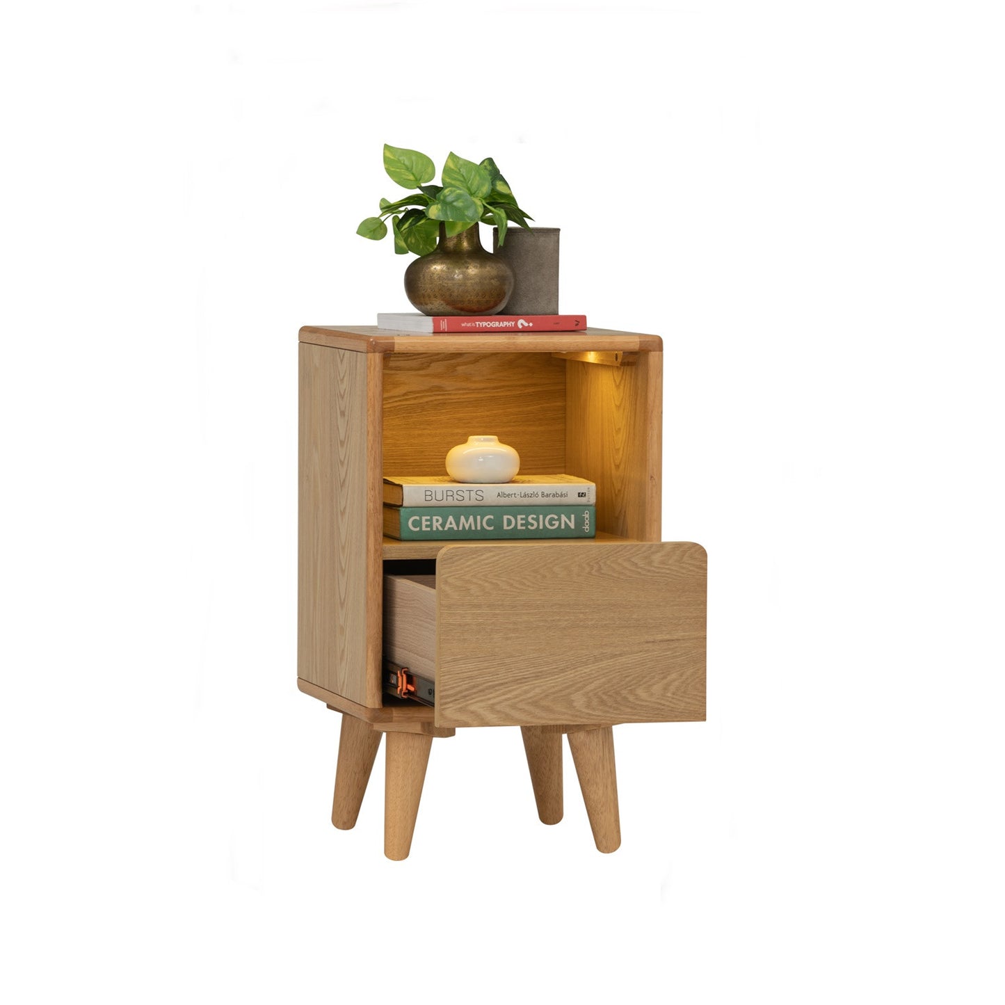 YARA Bed Side Table - Natural (With 1 Drawer + LED Light)