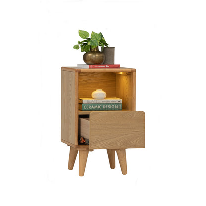 YARA Bed Side Table - Natural (With 1 Drawer + LED Light)