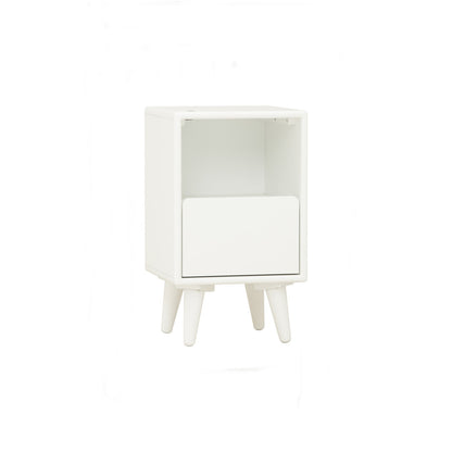 YARA Bed Side Table - White (With 1 Drawer + LED Light)