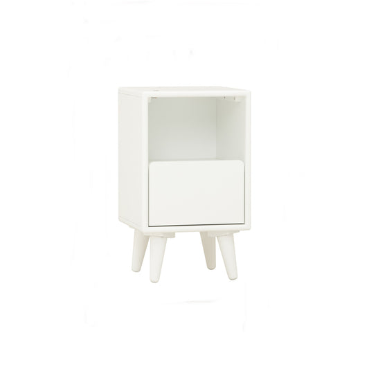 YARA Bed Side Table - White (With 1 Drawer + LED Light)