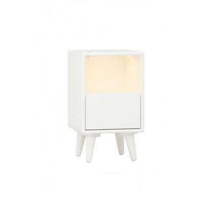 YARA Bed Side Table - White (With 1 Drawer + LED Light)