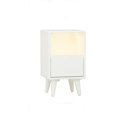 YARA Bed Side Table - White (With 1 Drawer + LED Light)