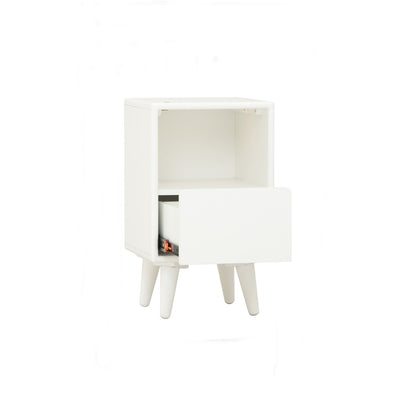 YARA Bed Side Table - White (With 1 Drawer + LED Light)