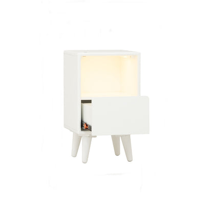 YARA Bed Side Table - White (With 1 Drawer + LED Light)