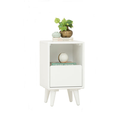 YARA Bed Side Table - White (With 1 Drawer + LED Light)