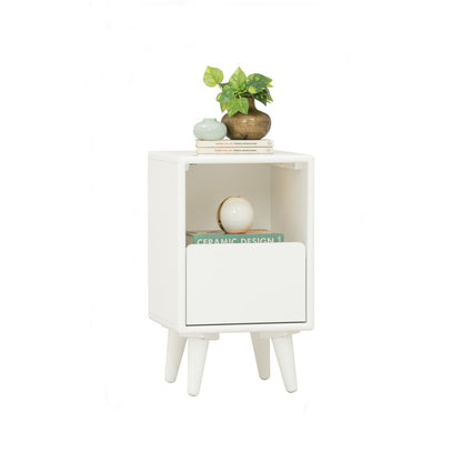 YARA Bed Side Table - White (With 1 Drawer + LED Light)