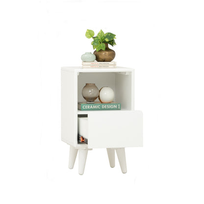 YARA Bed Side Table - White (With 1 Drawer + LED Light)