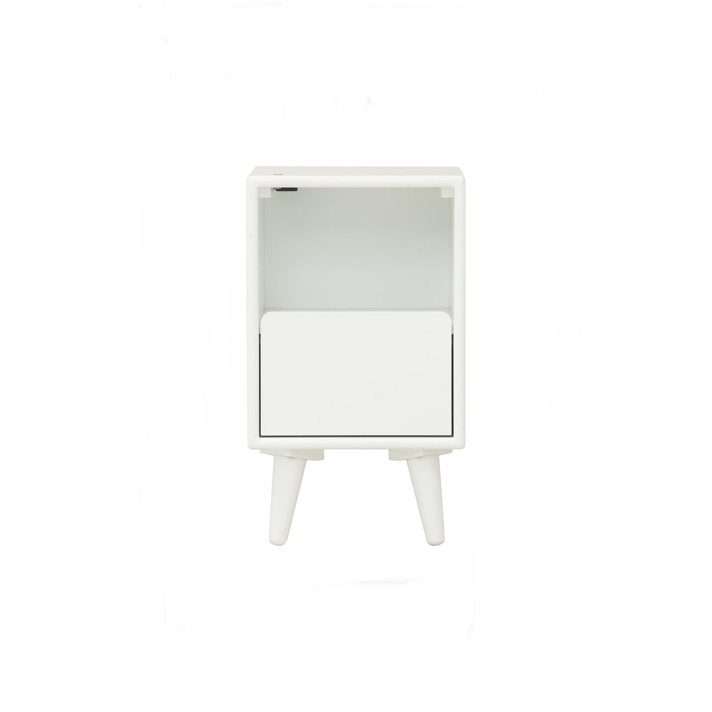 YARA Bed Side Table - White (With 1 Drawer + LED Light)