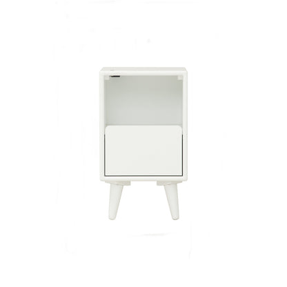 YARA Bed Side Table - White (With 1 Drawer + LED Light)