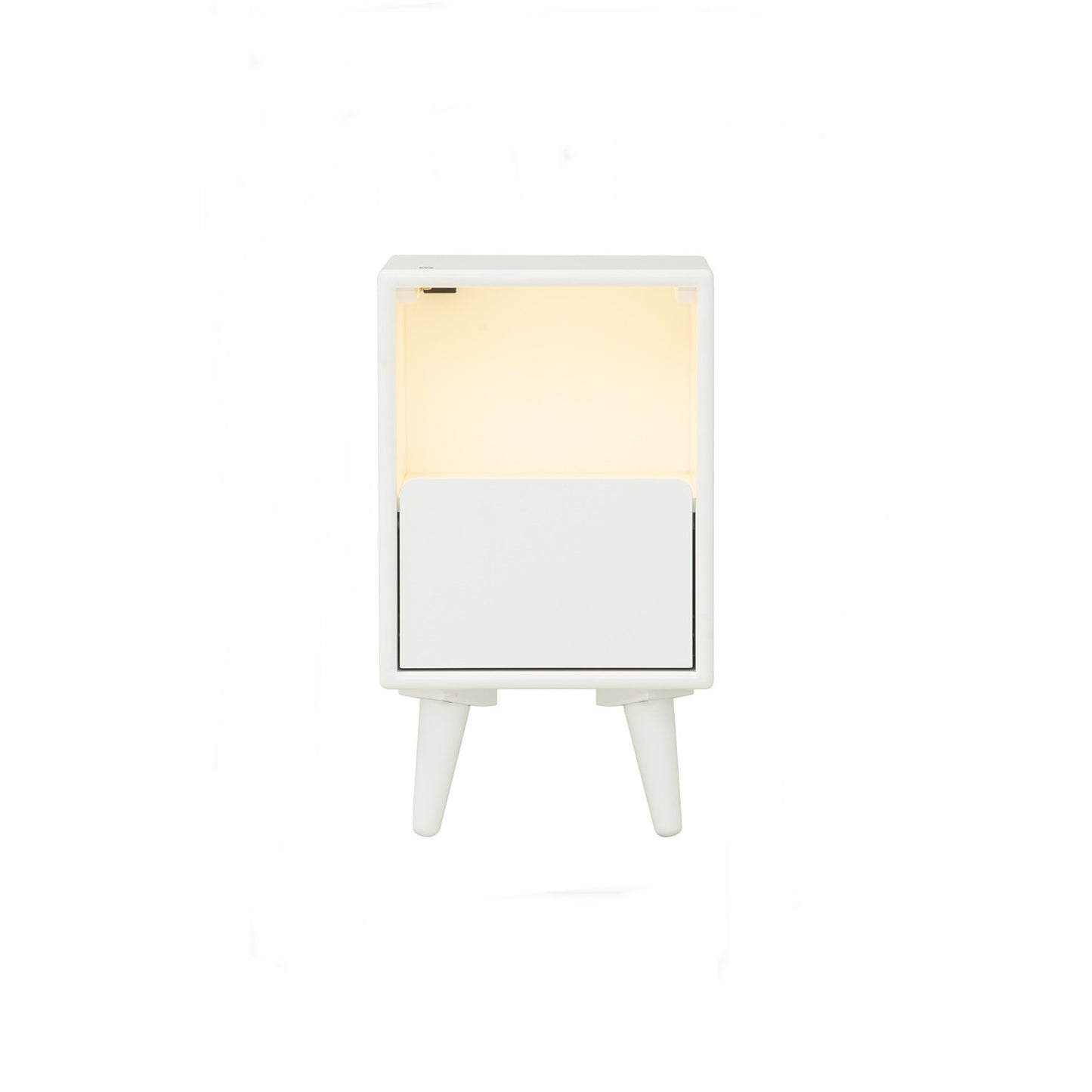 YARA Bed Side Table - White (With 1 Drawer + LED Light)
