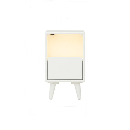 YARA Bed Side Table - White (With 1 Drawer + LED Light)