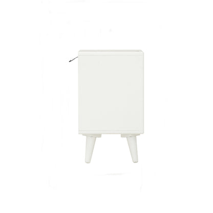 YARA Bed Side Table - White (With 1 Drawer + LED Light)
