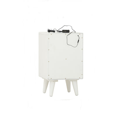 YARA Bed Side Table - White (With 1 Drawer + LED Light)