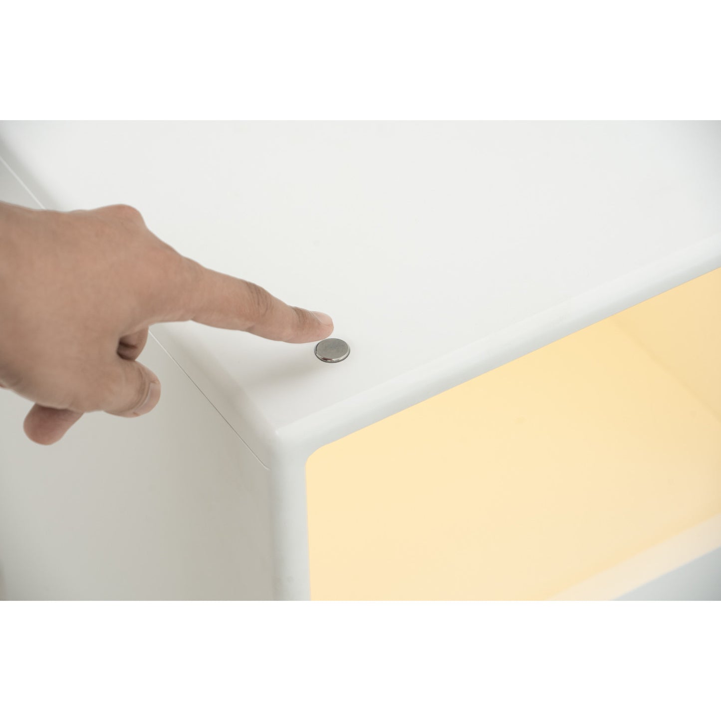 YARA Bed Side Table - White (With 1 Drawer + LED Light)