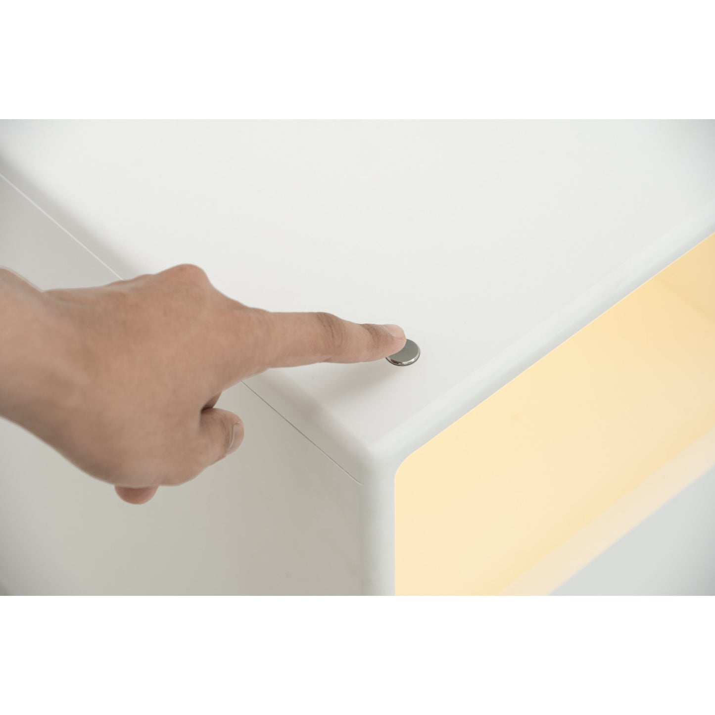 YARA Bed Side Table - White (With 1 Drawer + LED Light)
