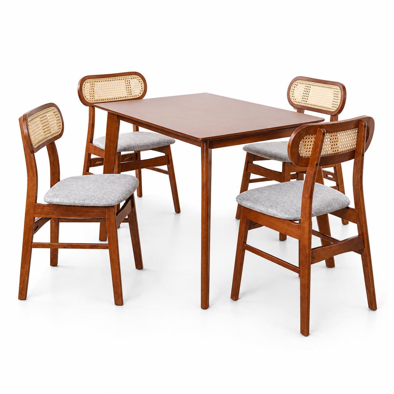 YUMIKO Table + RIKA Chair Dining Set ( 1 Table + 4 Chair ) - Medium Brown